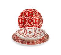 H&H Table Service 18 Pieces Salvador In Stoneware Decorated, Red And White