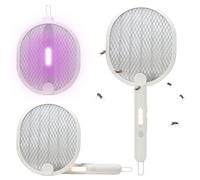H+H TS 303 Electric Fly Swatter White | 2-in-1 Electric Fly Trap & Insect Killer with UV Light | Insect Catcher & Fly Swatter Electric | Rechargeable with USB-C | 2800 V