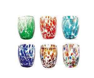 H&H Veneziano Set of 6 Glass Glasses, Multicoloured, cl 5, Made According to The Murano Masters Technique, Hand Made in Italy