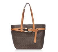 H HALSTON Women's Tasha Signature Logo Magnetic Snap Tote Halston Handbags, Brown/Oak, M
