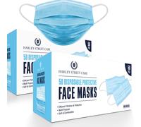 H HARLEY STREET CARE Disposable Blue Face Masks Protective 3 Ply Breathable Triple Layer Mouth Cover with Elastic Earloops (Pack of 100)