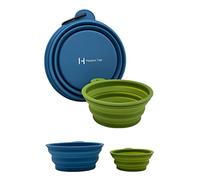 H HARPERS TALE Two Pack, Medium & Large Bowls 400ml 1000ml, Collapsible Travel Dog Food Water Bowls, Safe Silicone, Integrated Mold, No Plastic Rim, Carabiner Clip, BPA-Free, Steel Blue & Moss Green