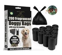 H Haya Home 200 Pine Scented Eco Tie Handles Large Dog Poo Bags on Roll Leak Proof Tear-Resistant Dog Poo Bags Extra Strong Doggy Poop Waste