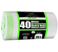 H Haya Home 30 Litre Apple Scented Drawstring Bin Bags 40 Heavy Duty Kitchen Bin Liners, Tie-Top Refuse Sacks for 20-30L Swing Bins, Extra Strong Leakproof White Trash Bags, UK Quality Standard