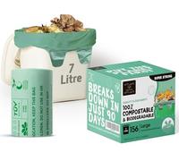 H Haya Home 6L-7L Eco Green 156 Compostable Biodegradable Food Waste Bin Bags with Tie Top, Extra Thick, Strong & Leak Proof Caddy Liners, 100% Corn Starch, Plastic-Free, EN 13432 Certified