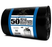 H Haya Home 70L 50 Tie Handle Heavy Duty Bin Bags Strong Thick Swing Pedal Bin Liners Black Refuse Sacks Tie Top Handle Large Garbage Rubbish Bags For Kitchen Home Office Garden Recycled Material