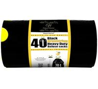 H Haya Home 70L litre 40 Drawstring Bin Bags Heavy Duty Swing Bin Liners Black Plastic Refuse Sacks tie top handle large Waste Dustbin Bags for Kitchen Home Office DIY Garden From Recycled Material