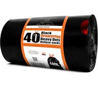 H Haya Home Heavy Duty 100L Drawstring Bin Bags 40 Pack Large Tie Top Handle Rubbish Bin Liners Extra Thick Trash Bags for Household Waste, Kitchen Garden Office Strong Leak-Resistant Refuse Sacks