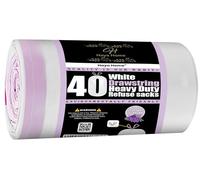 H Haya Home Heavy Duty Drawstring Bin Bags 61×73 cm 40 Large White Rubbish Bags 30-45 L Strong Leak-Proof Refuse Sacks, Tear-Resistant LDPE Waste Liners for Kitchen, Garden, Office, Household