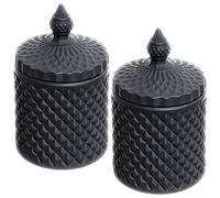 H HERAFE Qtip Holder Dispenser Apothecary Glass Jar - Bathroom Storage Canister for Cotton Ball, Pad, Hair Tie, Bath Salts, Floss - Vanity Organizer (Black+Black, Small)