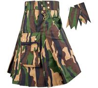 H HIGHLAND REDSTONE Camouflage Utility Kilt for Men - Scottish Kilts Rugged Ripstop Cotton Tactical Mens Kilt with Brass Hardware (Camouflage, 32)