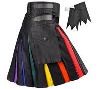 H HIGHLAND REDSTONE Hybrid Utility Kilts for Men Scottish Traditional Kilt with Flashes (Rainbow Kilt, 42-44)
