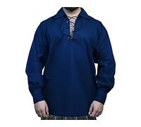 H HIGHLAND REDSTONE Jacobite Shirt for Men Scottish Ghillie Kilt Shirt Long Sleeve Lace Up Medieval Renaissance Pirates Shirt (UK, Alpha, XXL, Regular, Regular, Blue)