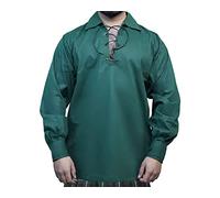 H HIGHLAND REDSTONE Jacobite Shirt for Men Scottish Ghillie Kilt Shirt Long Sleeve Lace Up Medieval Renaissance Pirates Shirt (UK, Alpha, XXL, Regular, Regular, Green)