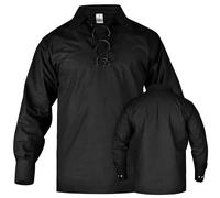 H HIGHLAND REDSTONE Jacobite Shirt for Men Scottish Ghillie Kilt Shirt Long Sleeve Lace Up Medieval Renaissance Pirates Shirt (UK, Alpha, XL, Regular, Regular, Black)