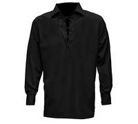 H HIGHLAND REDSTONE Jacobite Shirt for Men Scottish Ghillie Kilt Shirt Long Sleeve Lace Up Medieval Renaissance Pirates Shirt (UK, Alpha, L, Regular, Regular, Black)