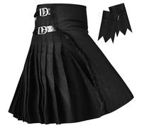 H HIGHLAND REDSTONE Kilt for Men - 16oz Traditional Scottish Tartan, 5 Yards Premium Acrylic Wool Kilts (Plain Black, 34-36)