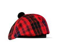 H HIGHLAND REDSTONE Scottish Hat Tam o Shanter Scottish Bonnet Tartan hat Acrylic Wool with Pompom (UK, Alpha, One Size, Red Ross)