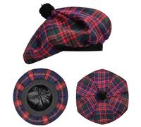 H HIGHLAND REDSTONE Scottish Hat Tam o Shanter Scottish Bonnet Tartan hat Acrylic Wool with Pompom (UK, Alpha, One Size, Macdonald)