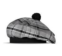 H HIGHLAND REDSTONE Scottish Hat Tam o Shanter Scottish Bonnet Tartan hat Acrylic Wool with Pompom (UK, Alpha, One Size, Grey Hamilton)