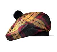 H HIGHLAND REDSTONE Scottish Hat Tam o Shanter Scottish Bonnet Tartan hat Acrylic Wool with Pompom (UK, Alpha, One Size, Black MacMillan)