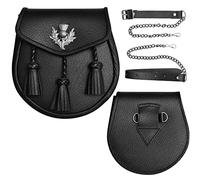 H HIGHLAND REDSTONE Scottish Kilt Semi Dress Real leather Sporran (Chrome Thistle)