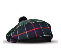 H HIGHLAND REDSTONE Scottish Tammy Hat Traditional Kilt Tam o' Shatner Acrylic Wool Flat Bonnet Various Tartans with Pompom, Green Leslie, One Size