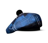 H HIGHLAND REDSTONE Scottish Tammy Hat Traditional Kilt Tam o' Shatner Acrylic Wool Flat Bonnet Various Tartans with Pompom, Blue Ramsey, One Size