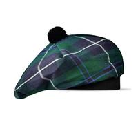 H HIGHLAND REDSTONE Scottish Tammy Hat Traditional Kilt Tam o' Shatner Acrylic Wool Flat Bonnet Various Tartans with Pompom, Blue Dougles, One Size
