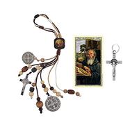 H HOLLY LINES St Benedict Catholic Door Hanger Home Blessing Kit includes St. Benedict Devil Chasing Protection Medals, Wooden Beads & Crucifix, Card.