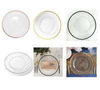 H Homedelight1234 Delight Design Glass Charger Plate Black/Gold, Silver & Rose Gold Rim Decorative Wedding Dinner Plate mats (Silver, Pack of 6)