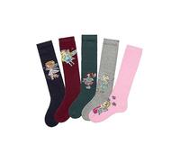 H.I.S Pack of 5 Fairy Knee High Socks Wine Red / Petrol / Navy / Light Grey / Rose