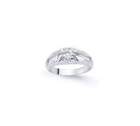(H) Jewelco London Boys Sterling Silver Cubic Zirconia Gypsy Carved Solitaire Ring - GVR1K