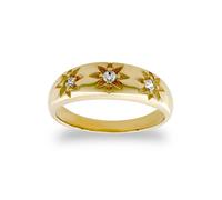 (H) Jewelco London Kids Solid 9ct Yellow Gold White Round Brilliant Cubic Zirconia Gypsy Trilogy Baby Ring - JBR017
