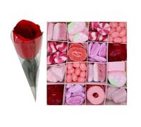 H&Jodie's Mother's Day Gift Bundle - Pink Sweet Window Box (469 gm) + Artificial Red Rose (45 cm), Pick and Mix, Pink theme Sweet Chewy Treats with an Artificial Rose, Perfect for Kids & Adult