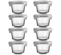 H.JSS WDJS 16 Piece Round Glass Food Storage Containers with Lids, 520ML Glass Soup Container Lids, 16oz BPA free small round bowls for Soup Sauce Lunch, Microwave,Freezer, Dishwasher safe (8 Pack)