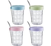 H.JSS WDJS Glass Overnight Oats Jar with lids and spoons, glass Mason Jars Containers with Spoon, glass food Containers for Overnight Oats Breakfast Yoghurt CerealFruit Salad