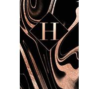 H: Letter H Journal, Rose Gold Swirls On Black, Personalized Notebook Monogram Initial, 6 x 9