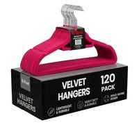 H-line 120 x Non Slip Flocked Velvet Coat Clothes Hangers Trouser Hanging Space Saving (Pink)