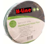 H-LINE 15M x 1/2" Green Garden Hose Pipe Reinforced PVC Watering Outdoor Hosepipe Reel