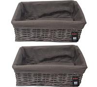 H-LINE LARGE Grey Wicker Willow Storage Basket with Cloth Lining Ideal for Christmas/Easter/Newborn Gift Hamper, Make Your Own Hamper