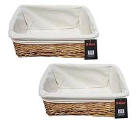 H-line 2 x SMALL Brown Wicker Willow Storage Baskets with Cloth Lining Ideal for Christmas / Easter / Newborn Gift Hamper, Make Your Own Hamper
