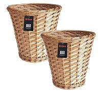 H-line 2 x Wicker Willow Round Paper Baskets Waste Bins Country Style Bathroom (Brown)
