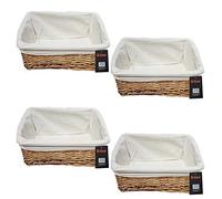 H-line 4 x SMALL Brown Wicker Willow Storage Baskets with Cloth Lining Ideal for Christmas / Easter / Newborn Gift Hamper, Make Your Own Hamper