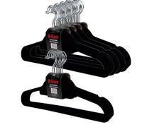 H-line 50 x Non Slip Velvet Flocked Coat Clothes Hangers Trouser Hanging Space Saving (Black)