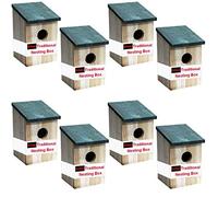 H-LINE 8 x WOODEN NESTING NEST BOX BIRD HOUSE SMALL BIRDS BLUE TIT ROBIN SPARROW