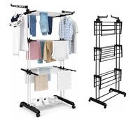 H-LINE Airer Clothes Drying Rack, 4-Tier Foldable Clothes Hanger Adjustable Large Stainless Steel Garment Laundry Racks for Indoor Outdoor with Foldable Wings