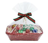 H-Line Christmas Hamper Basket Rectangle Wicker Gift Basket with Cellophane Wood Shred Bow Set Wicker Gifts Hamper Red Split Willow Baskets Decorative Empty Gift Basket for Christmas (Red, Square)