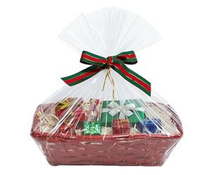 H-Line Christmas Hamper Basket Rectangle Wicker Gift Basket with Cellophane Wood Shred Bow Set Wicker Gifts Hamper Red Split Willow Baskets Decorative Empty Gift Basket for Christmas (Red, Square)