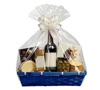 H-Line Christmas Hamper Basket, Rectangular Wicker Gift Baskets, Split Willow Tray, Make Your Own Hampers Kit with Cellophane Wood Shred Bow Set, for Christmas, Parties & Home Decor (Dark Blue)